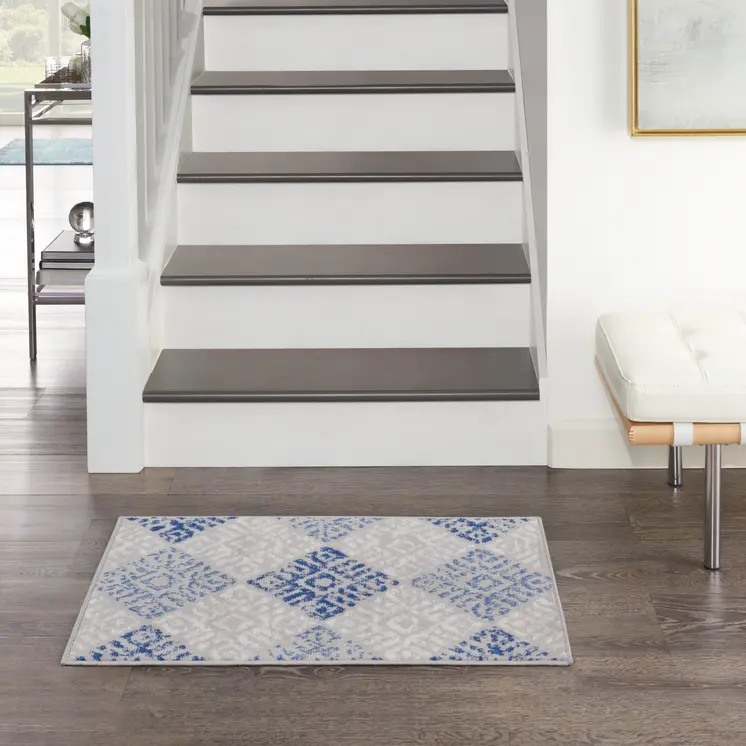 2' X 3' Beige Blue and Gray Geometric Area Rug
