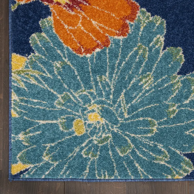 4' X 6' Blue Floral Power Loom Area Rug