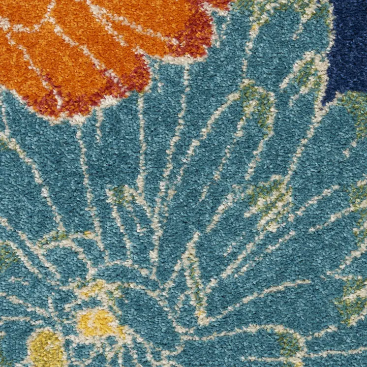 4' X 6' Blue Floral Power Loom Area Rug