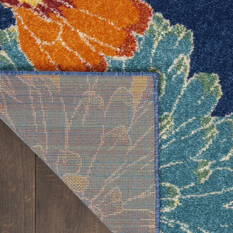 4' X 6' Blue Floral Power Loom Area Rug