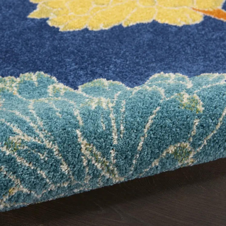 4' X 6' Blue Floral Power Loom Area Rug