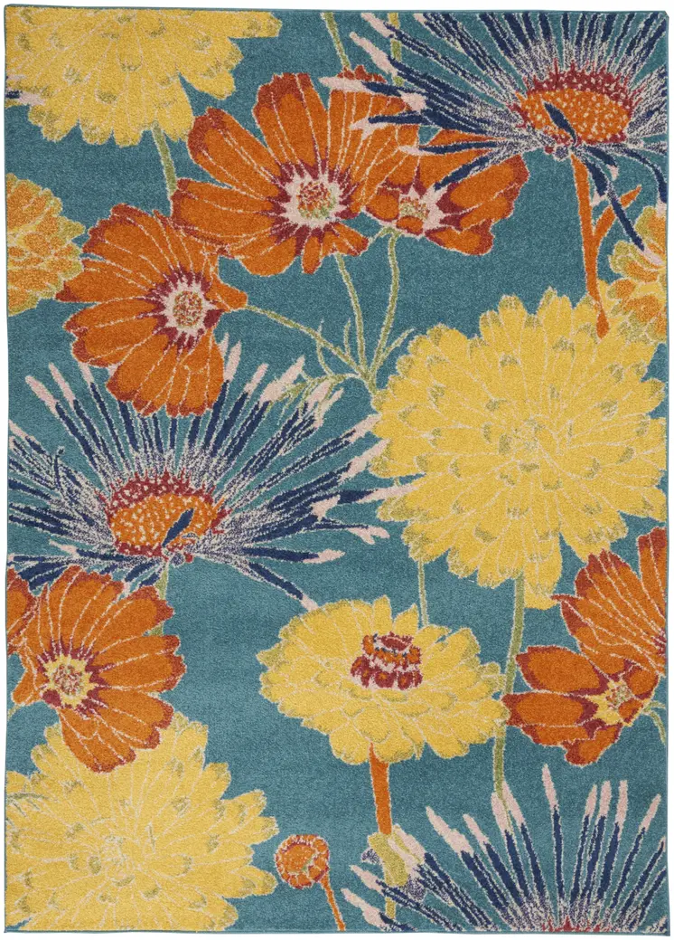 4' X 6' Blue Floral Power Loom Area Rug