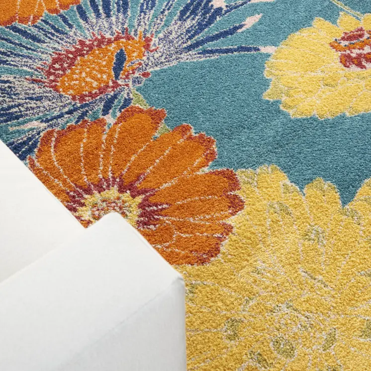 4' X 6' Blue Floral Power Loom Area Rug