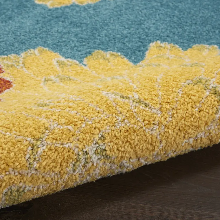 5' X 7' Blue Floral Power Loom Area Rug