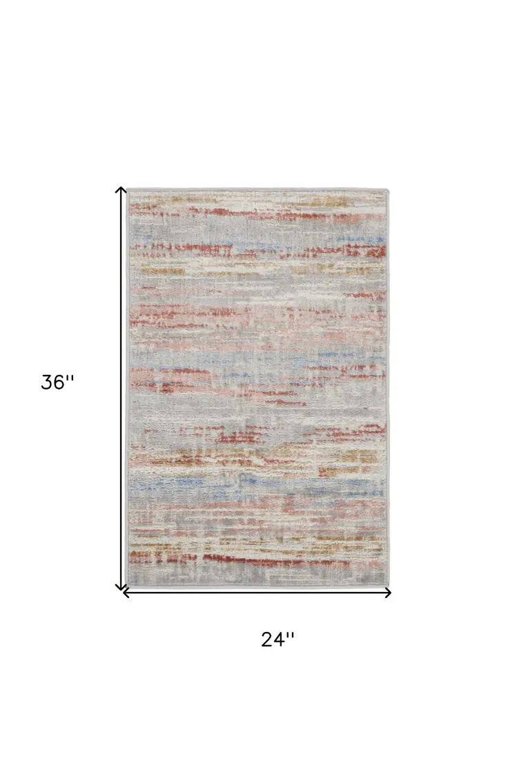2' X 3' Ivory Red and Blue Abstract Non Skid Area Rug
