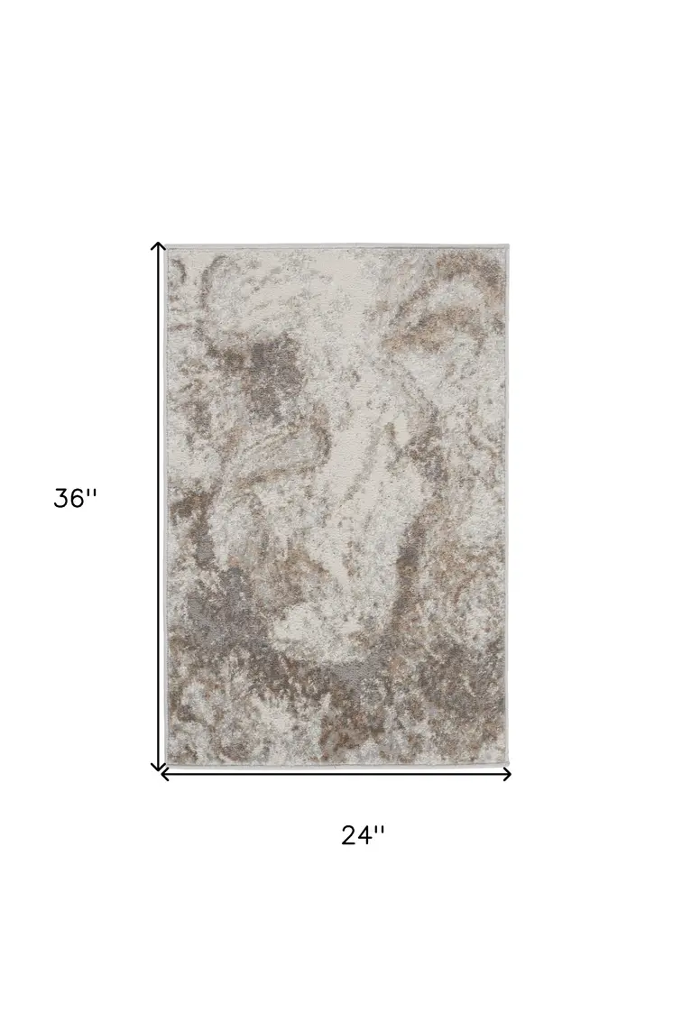 2' X 3' Ivory and Gray Abstract Non Skid Area Rug