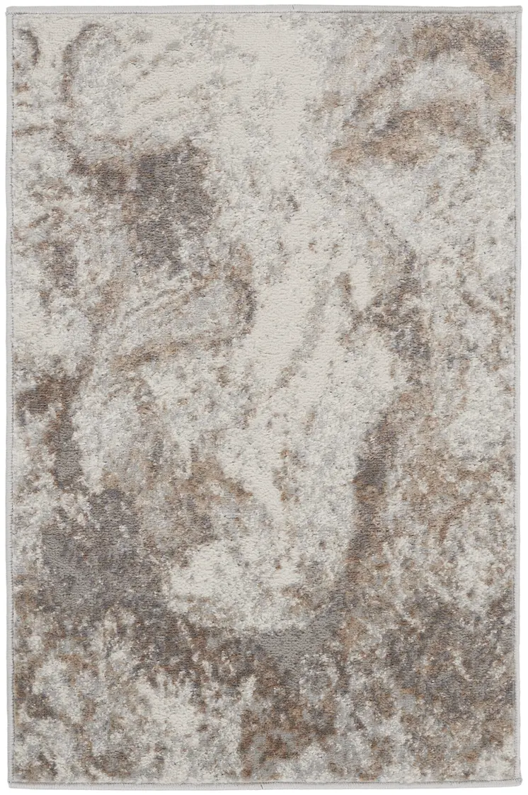2' X 3' Ivory and Gray Abstract Non Skid Area Rug