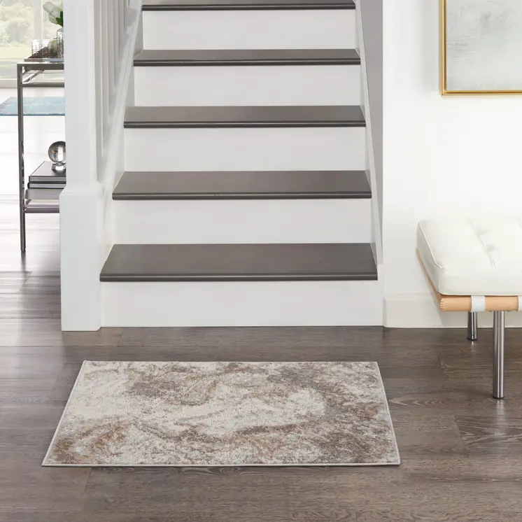2' X 3' Ivory and Gray Abstract Non Skid Area Rug