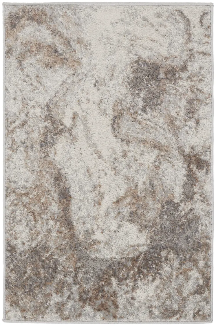 2' X 3' Ivory and Gray Abstract Non Skid Area Rug
