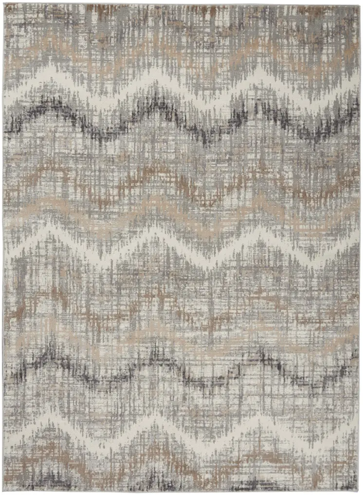5' X 7' Ivory Gray and Brown Chevron Non Skid Area Rug