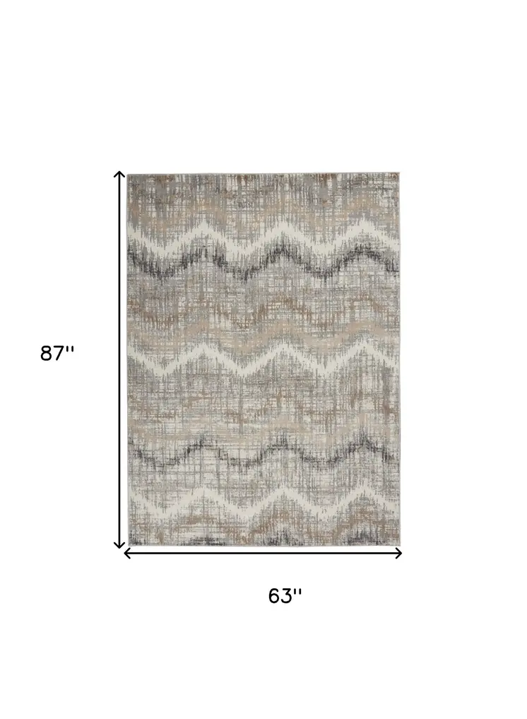 5' X 7' Ivory Gray and Brown Chevron Non Skid Area Rug
