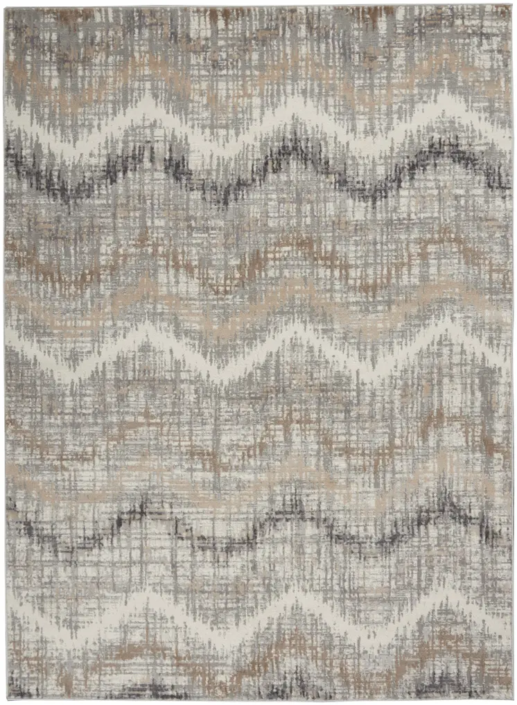 5' X 7' Ivory Gray and Brown Chevron Non Skid Area Rug