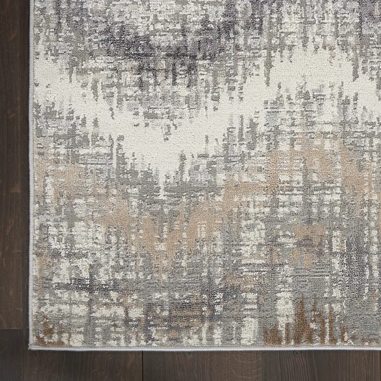 5' X 7' Ivory Gray and Brown Chevron Non Skid Area Rug