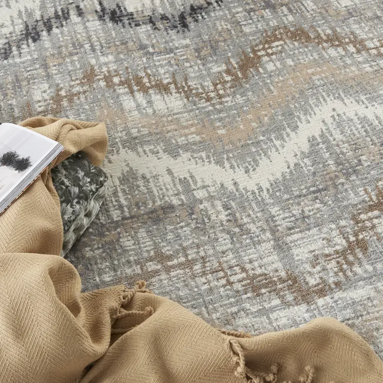 5' X 7' Ivory Gray and Brown Chevron Non Skid Area Rug