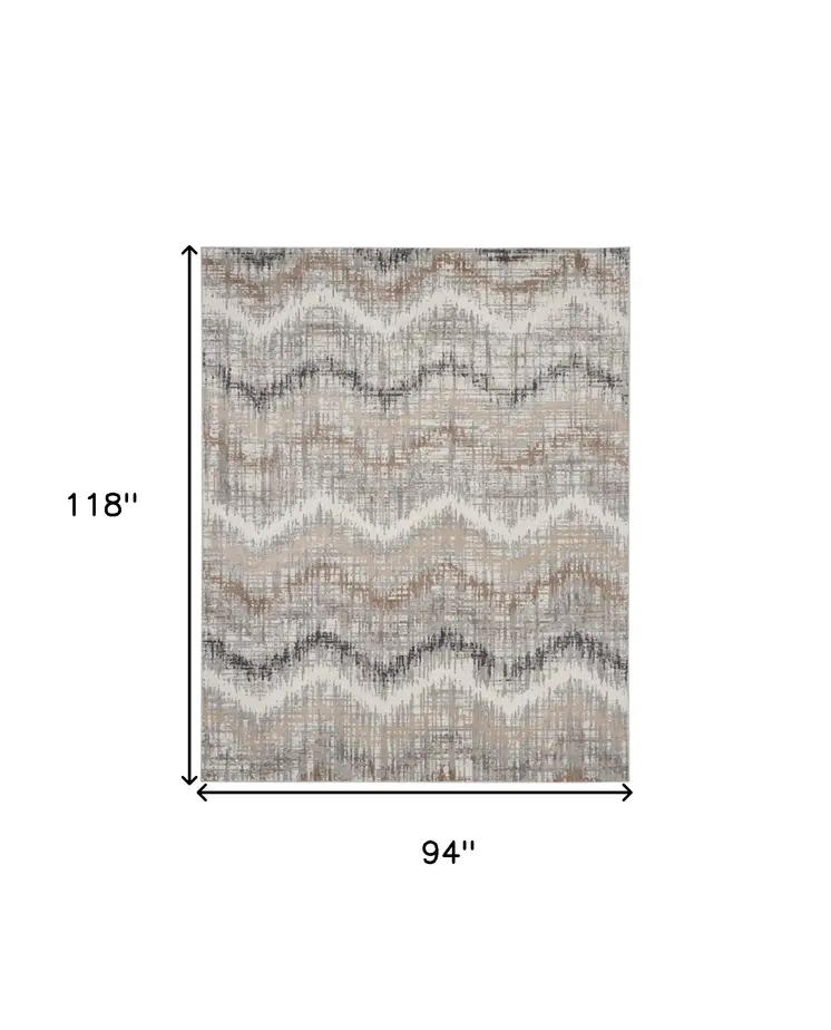 8' X 10' Ivory Gray and Brown Chevron Non Skid Area Rug