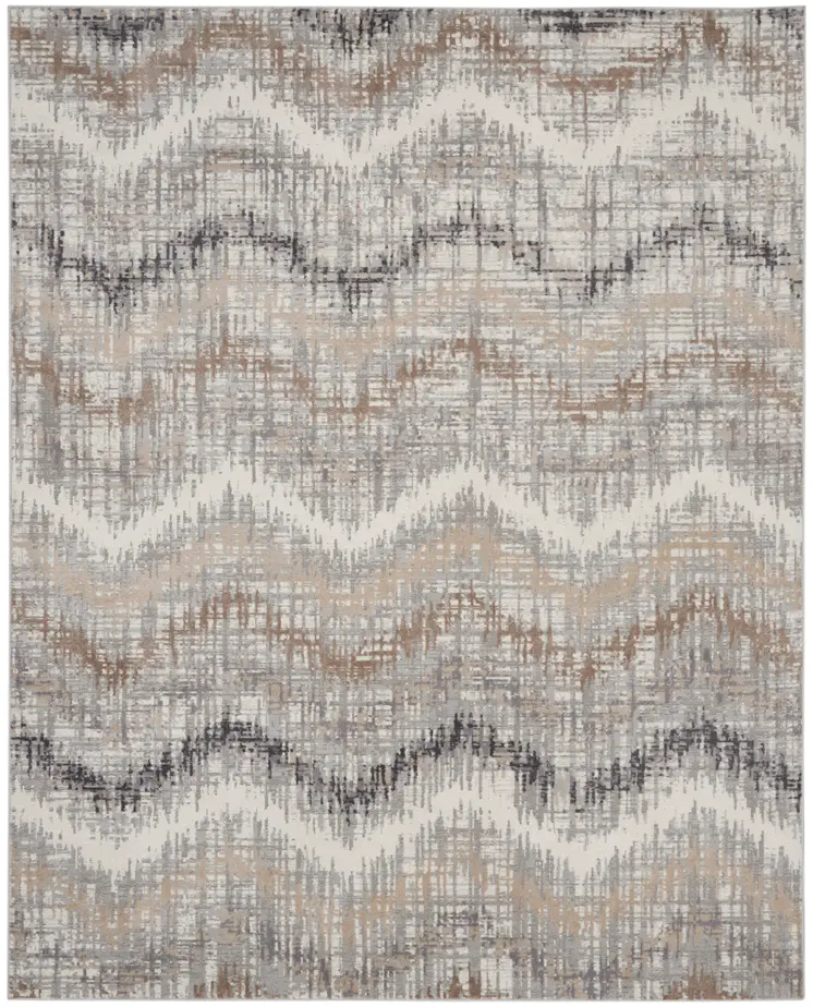 8' X 10' Ivory Gray and Brown Chevron Non Skid Area Rug