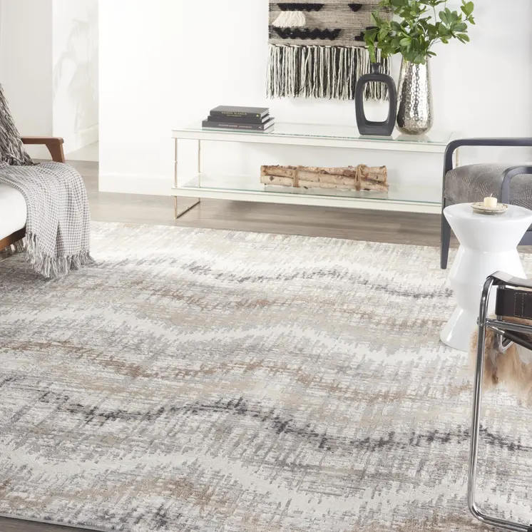 8' X 10' Ivory Gray and Brown Chevron Non Skid Area Rug