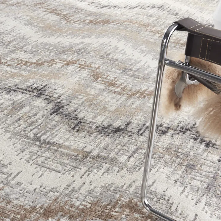 8' X 10' Ivory Gray and Brown Chevron Non Skid Area Rug