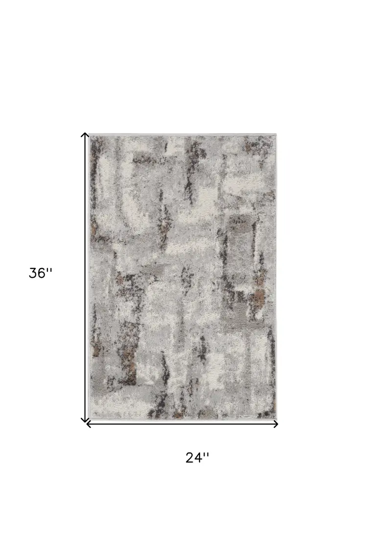 2' X 3' Ivory Black and Gray Abstract Non Skid Area Rug