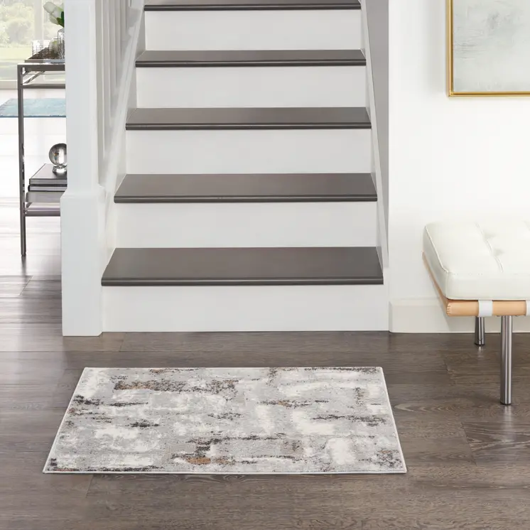 2' X 3' Ivory Black and Gray Abstract Non Skid Area Rug