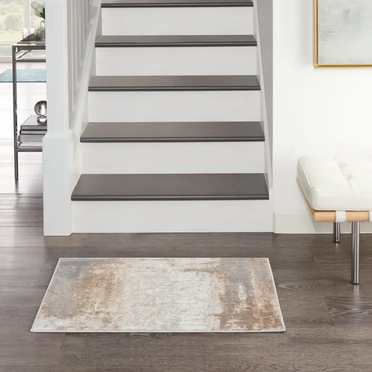 2' X 3' Gray and Ivory Abstract Non Skid Area Rug