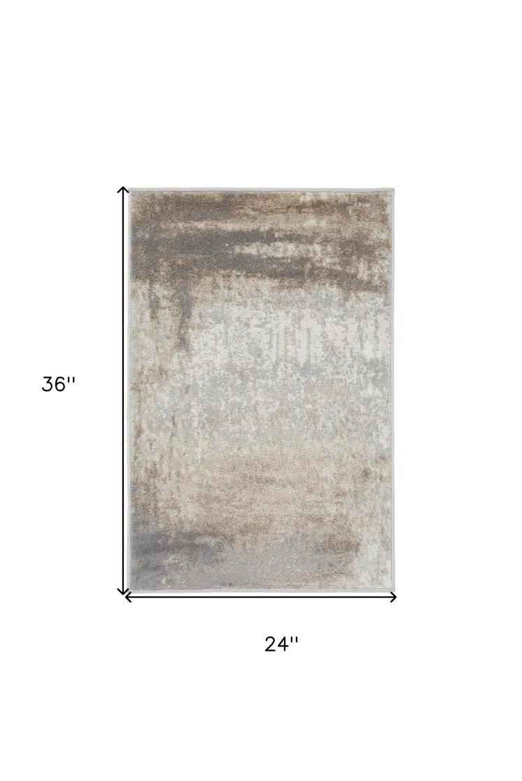 2' X 3' Gray and Ivory Abstract Non Skid Area Rug