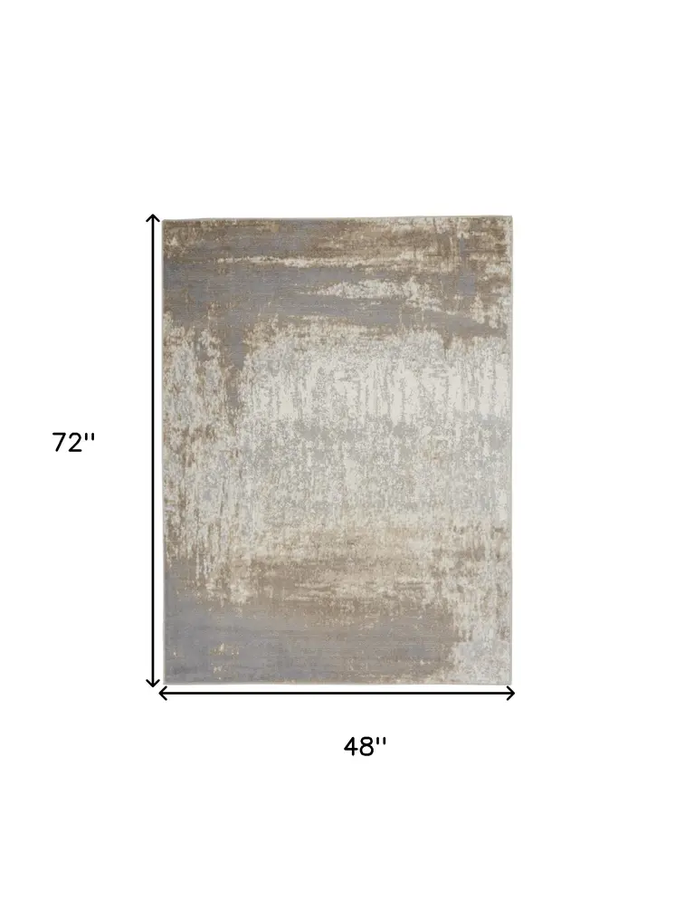 4' X 6' Gray and Ivory Abstract Non Skid Area Rug