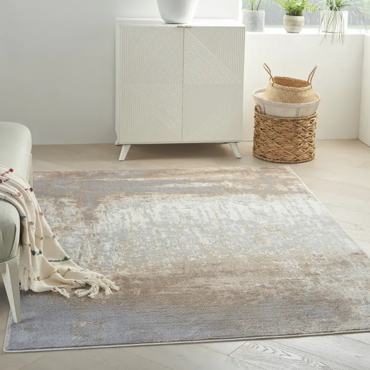 4' X 6' Gray and Ivory Abstract Non Skid Area Rug