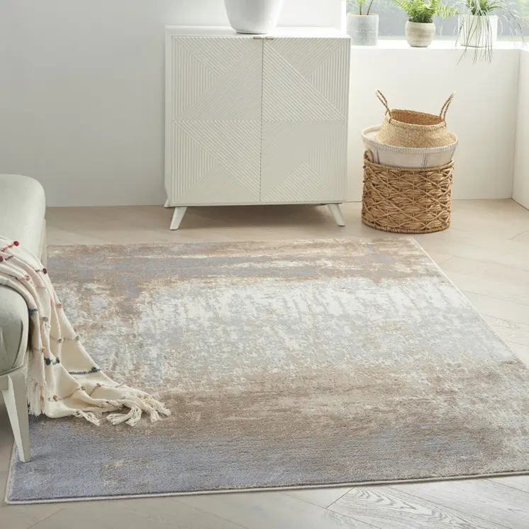 5' X 7' Gray and Ivory Abstract Non Skid Area Rug