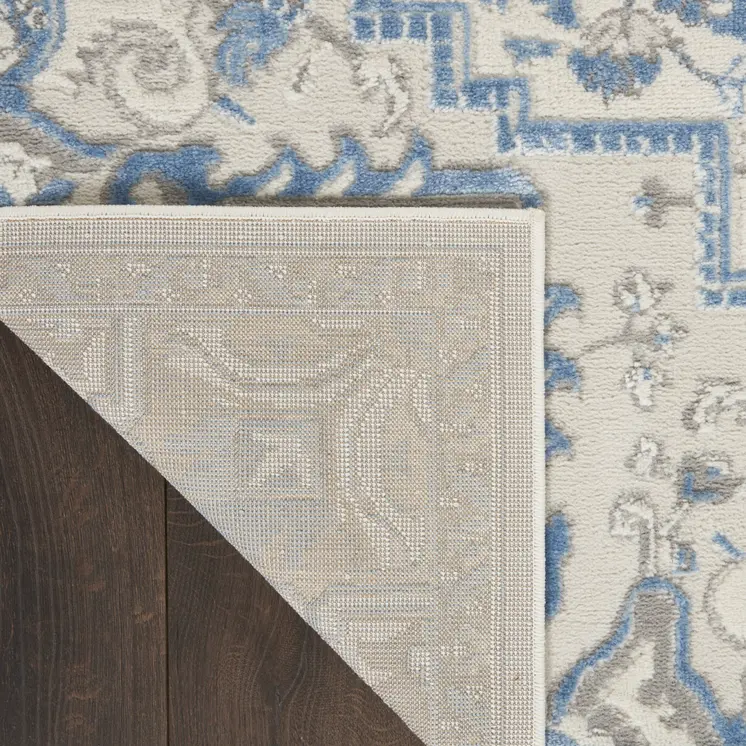 2' X 3' Ivory Blue and Gray Floral Non Skid Area Rug