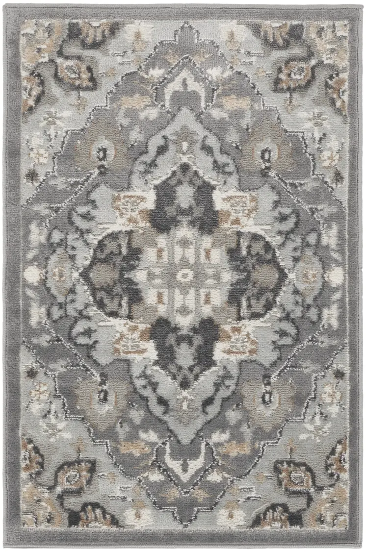 2' X 3' Black and Gray Floral Non Skid Area Rug