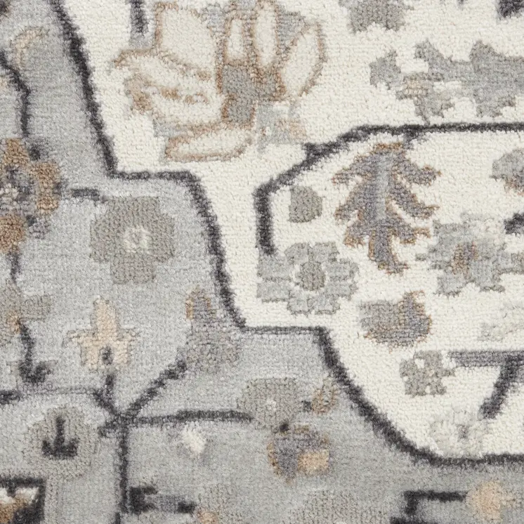 2' X 3' Ivory Black and Gray Floral Non Skid Area Rug