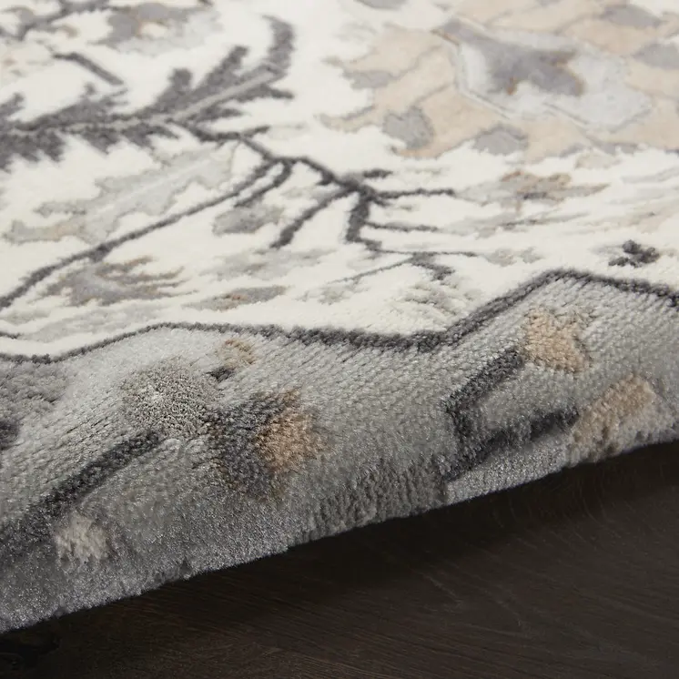 2' X 3' Ivory Black and Gray Floral Non Skid Area Rug