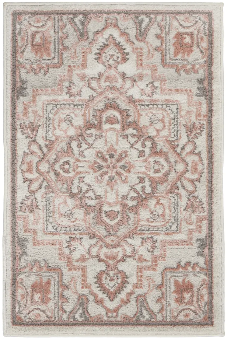 2' X 3' Ivory and Red Floral Non Skid Area Rug