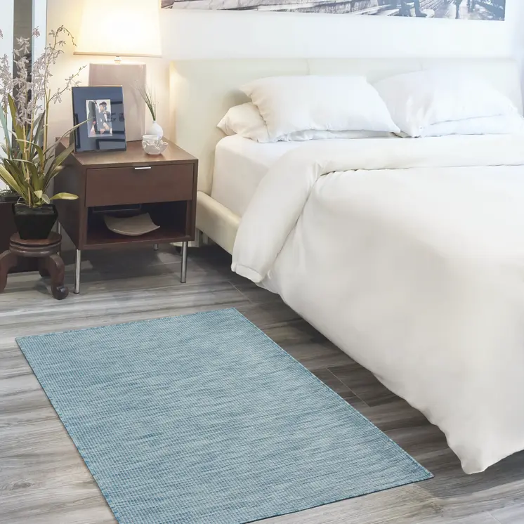 3' X 5' Aqua And Ivory Indoor Outdoor Area Rug