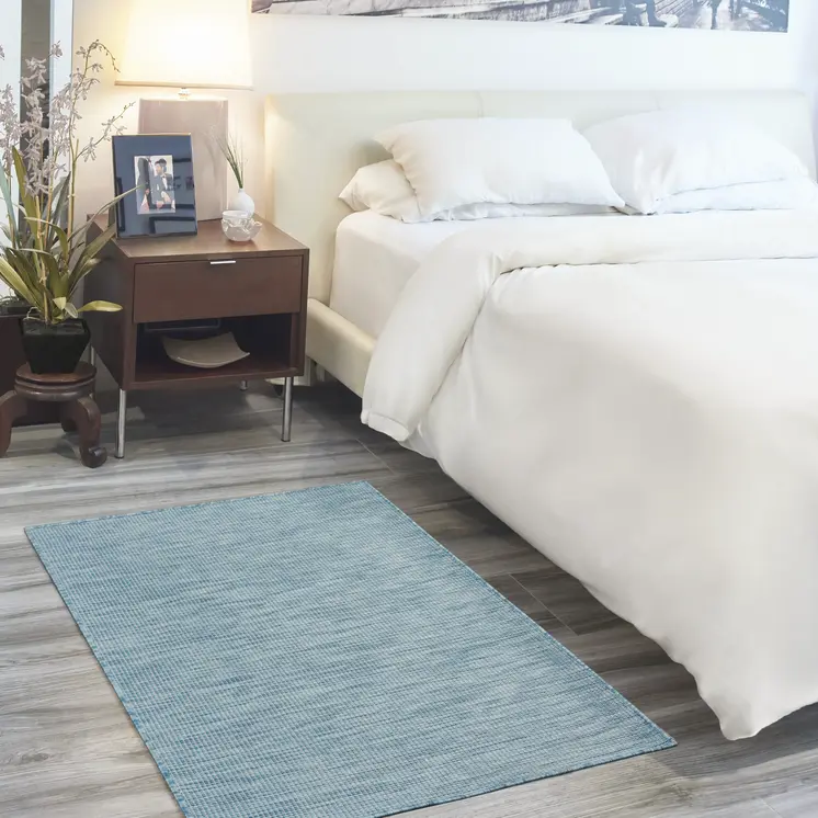 3' X 5' Aqua And Ivory Indoor Outdoor Area Rug
