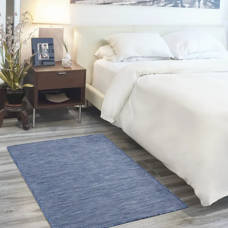 3' X 5' Navy Blue And Ivory Indoor Outdoor Area Rug