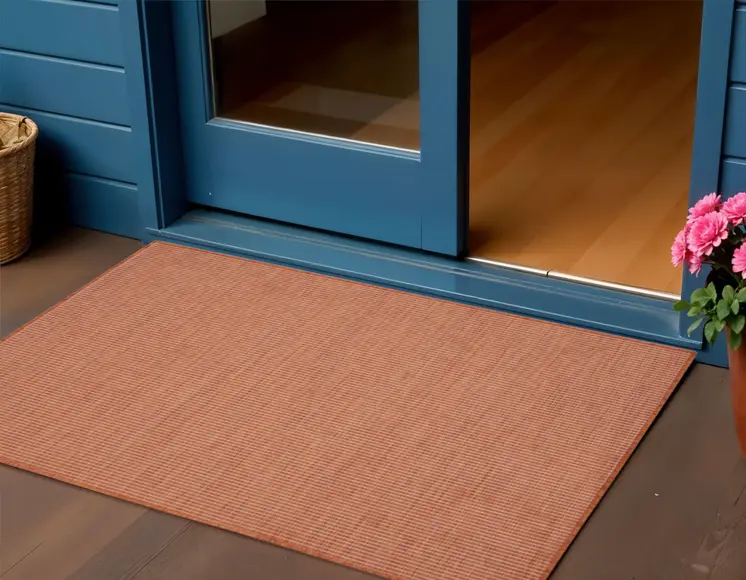 3' X 5' Rust And Ivory Indoor Outdoor Area Rug