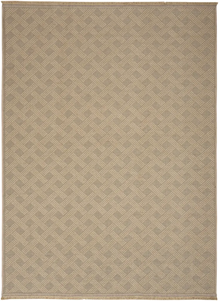 5' X 7' Natural Geometric Flatweave Non Skid Area Rug With Fringe