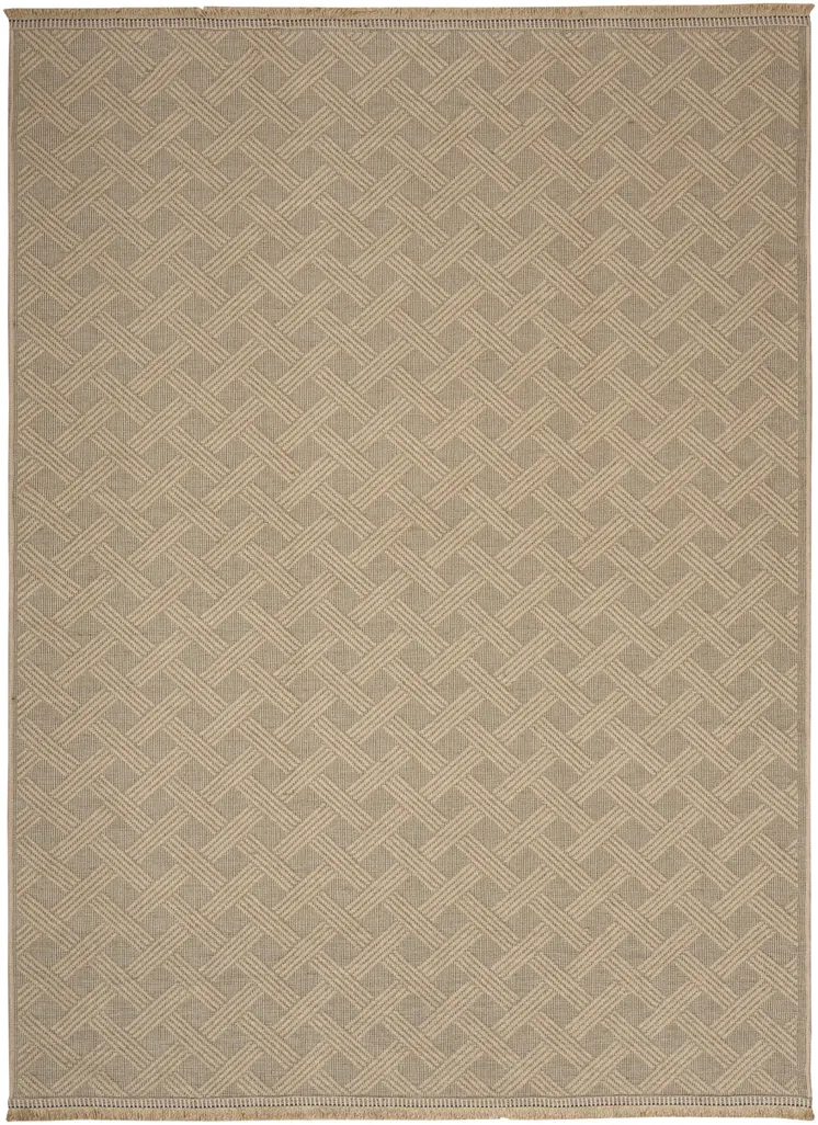 5' X 7' Natural Geometric Flatweave Non Skid Area Rug With Fringe