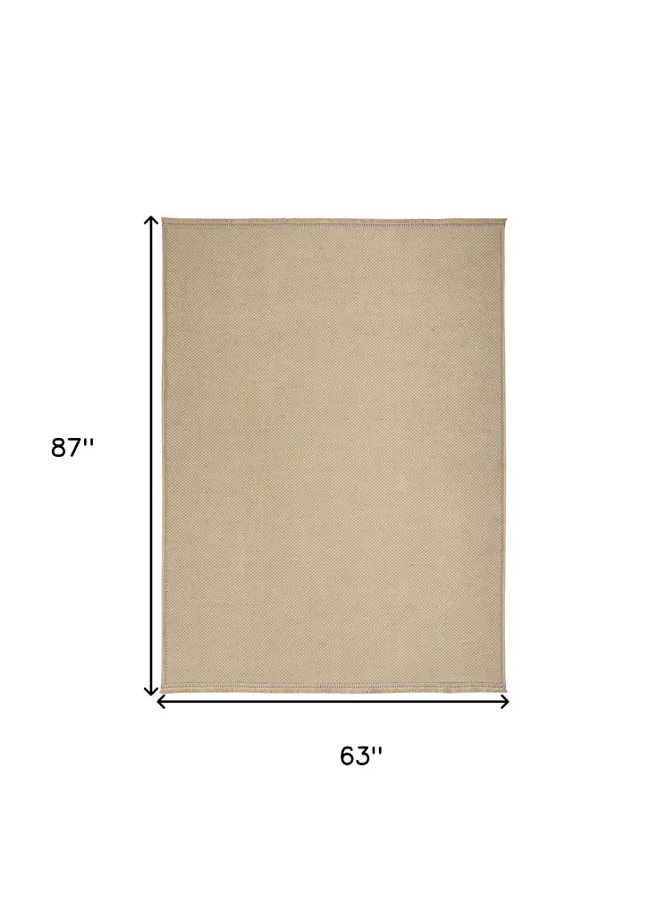 5' X 7' Natural Flatweave Non Skid Area Rug With Fringe