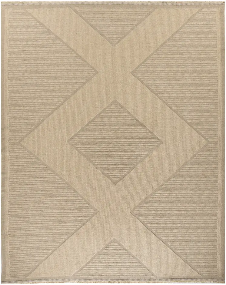 8' X 10' Natural And Beige Geometric Flatweave Non Skid Area Rug With Fringe