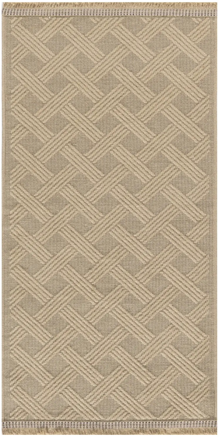 2' X 4' Natural Geometric Flatweave Non Skid Area Rug With Fringe
