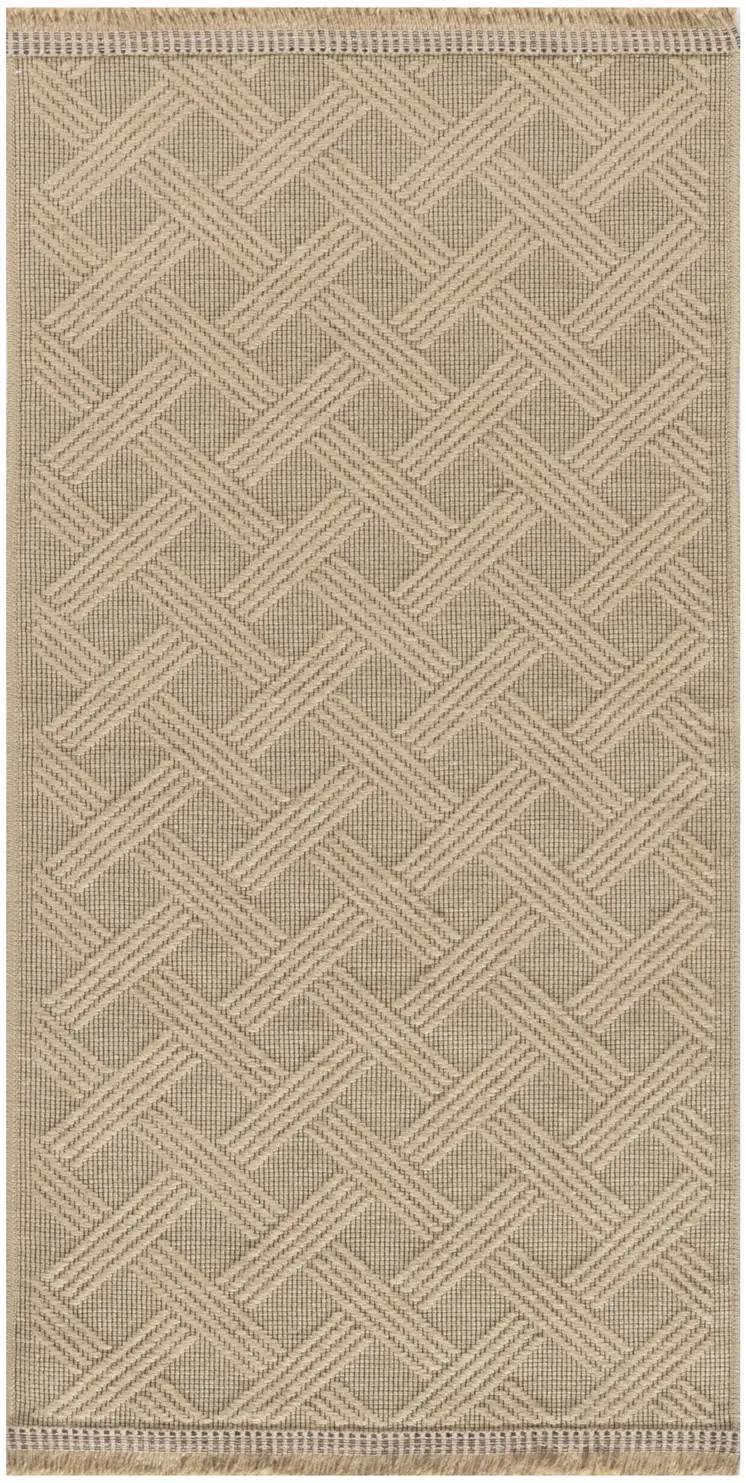 2' X 4' Natural Geometric Flatweave Non Skid Area Rug With Fringe
