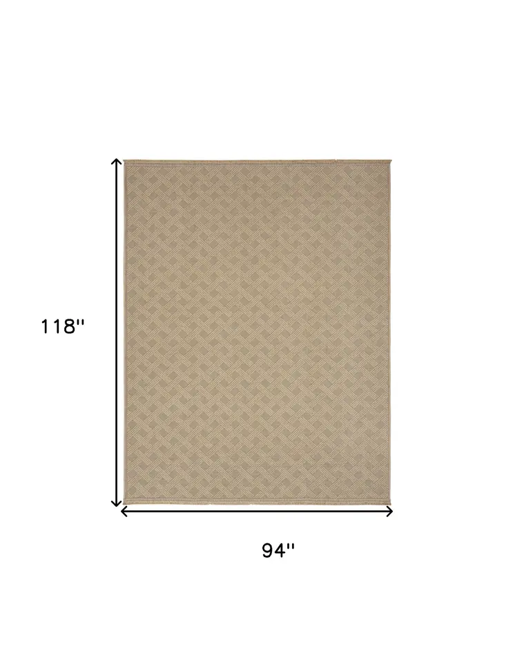 8' X 10' Natural Geometric Flatweave Non Skid Area Rug With Fringe