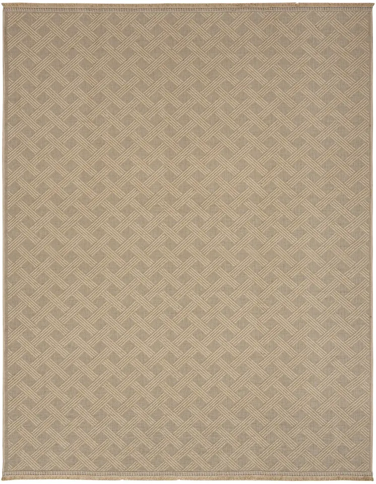 8' X 10' Natural Geometric Flatweave Non Skid Area Rug With Fringe