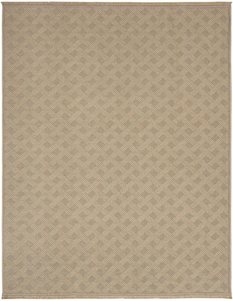 8' X 10' Natural Geometric Flatweave Non Skid Area Rug With Fringe
