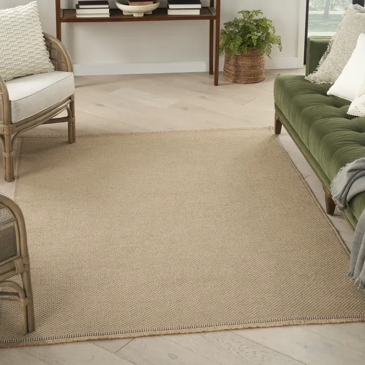 8' X 10' Natural Flatweave Non Skid Area Rug With Fringe