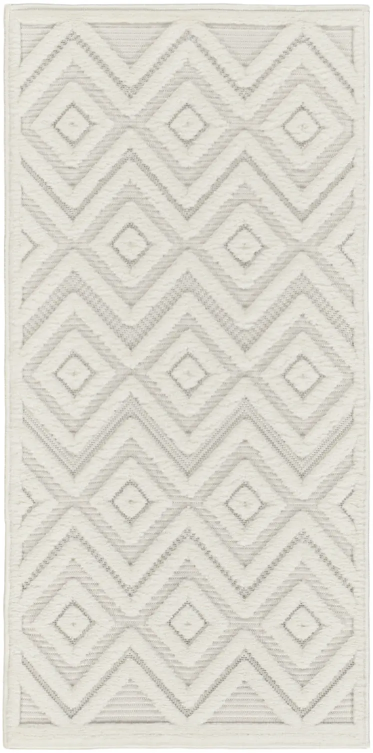3' X 5' Ivory And White Geometric Indoor Outdoor Area Rug