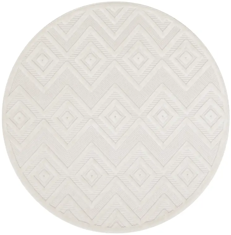 4' Ivory And White Geometric Indoor Outdoor Area Rug